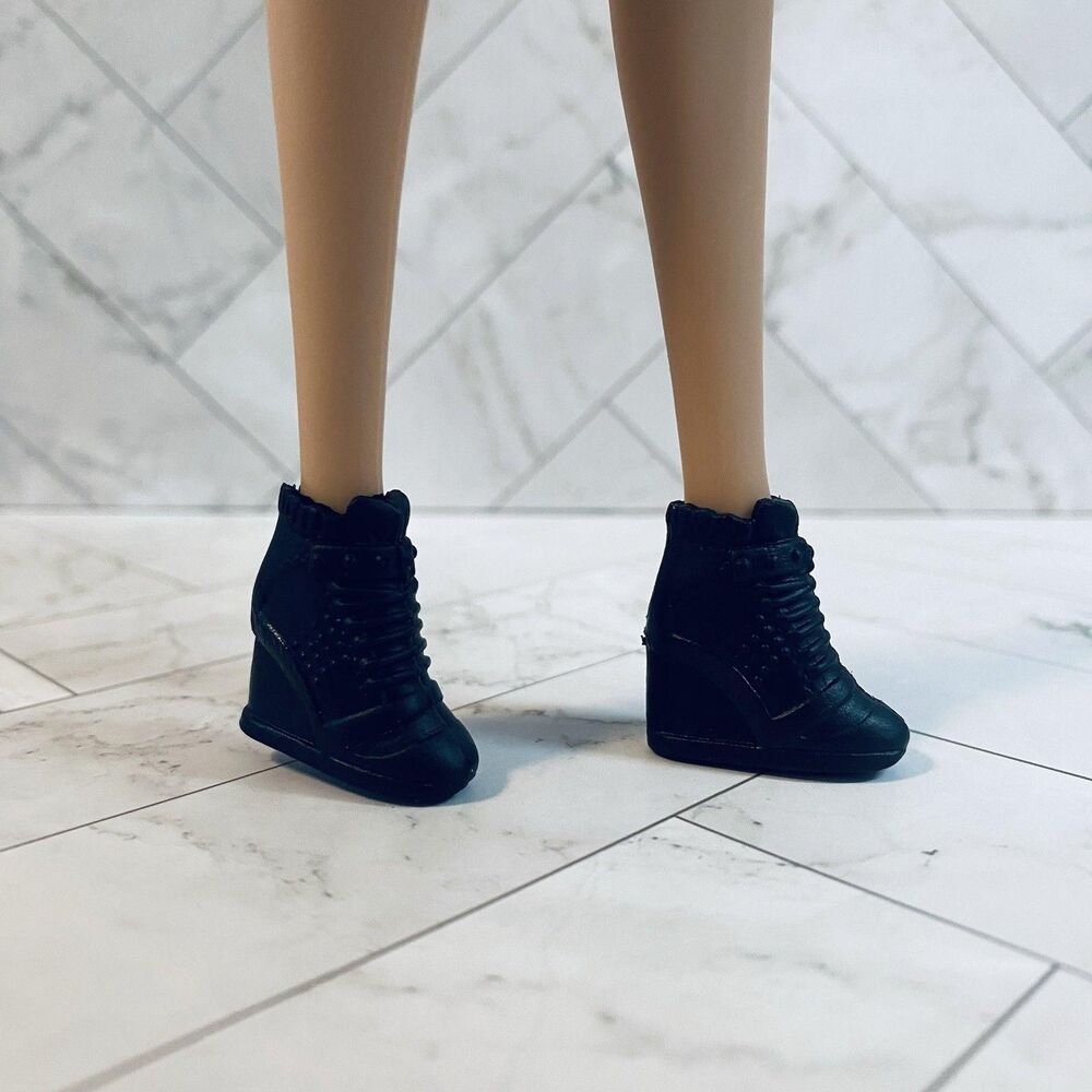 Vintage Barbie Doll Black Fashion Wedge Sneakers Platform Tennis Shoes Mattel Fa